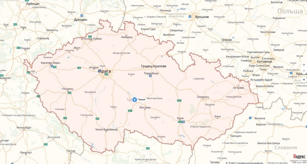 Карта Чехии с городами