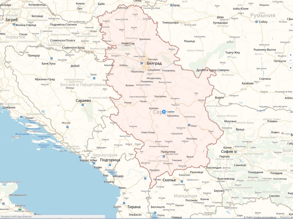 Карта Сербии с городами на русском