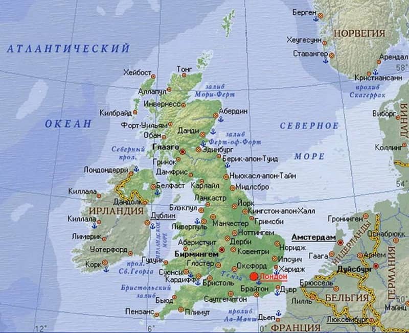 Карта Великобритании с городами