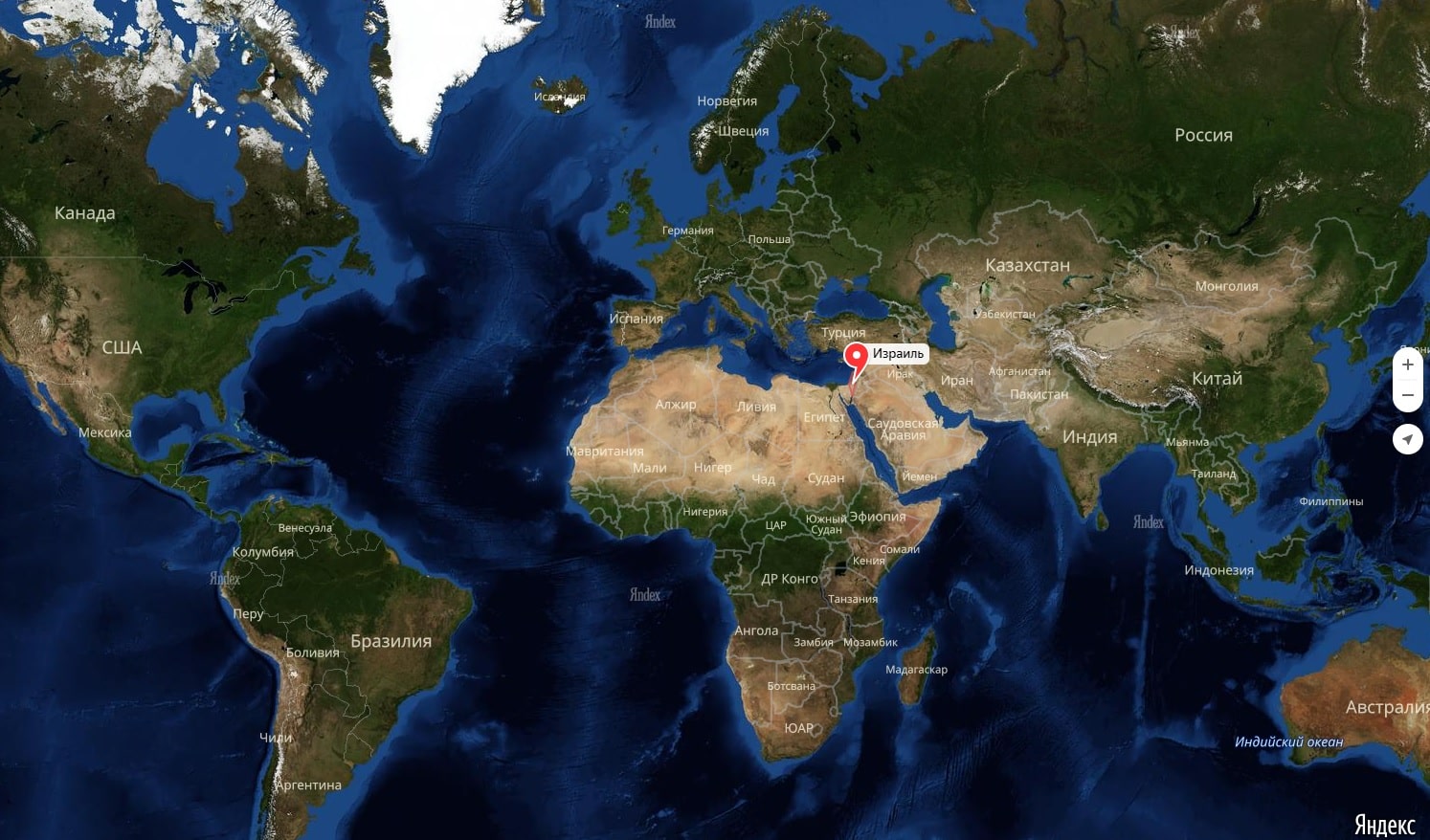 Израиль на карте мира на русском языке с городами подробно