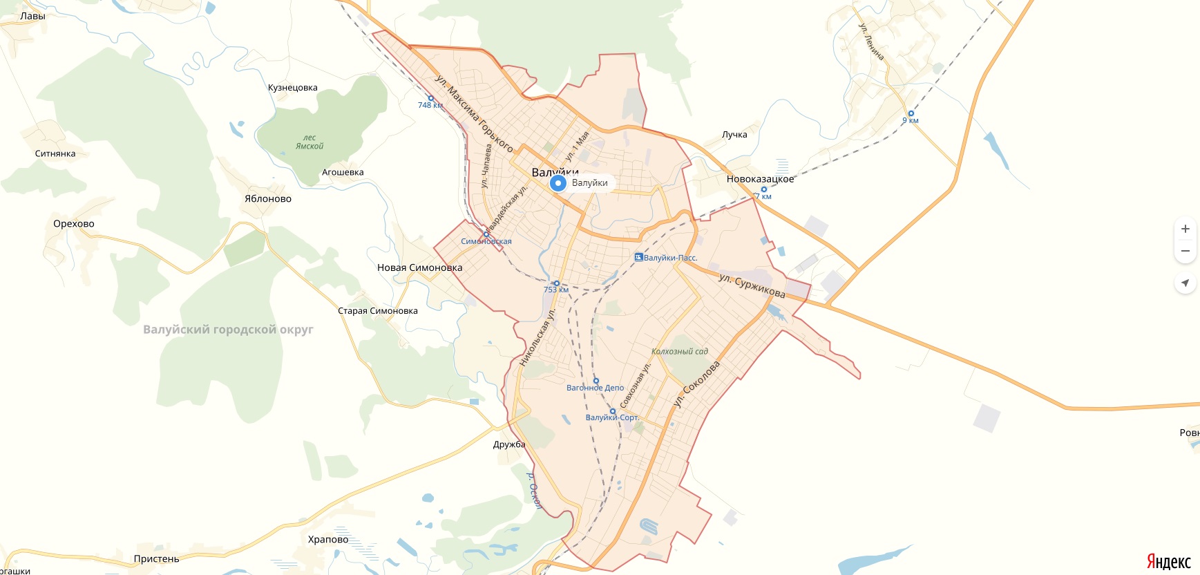 Город Валуйки на карте