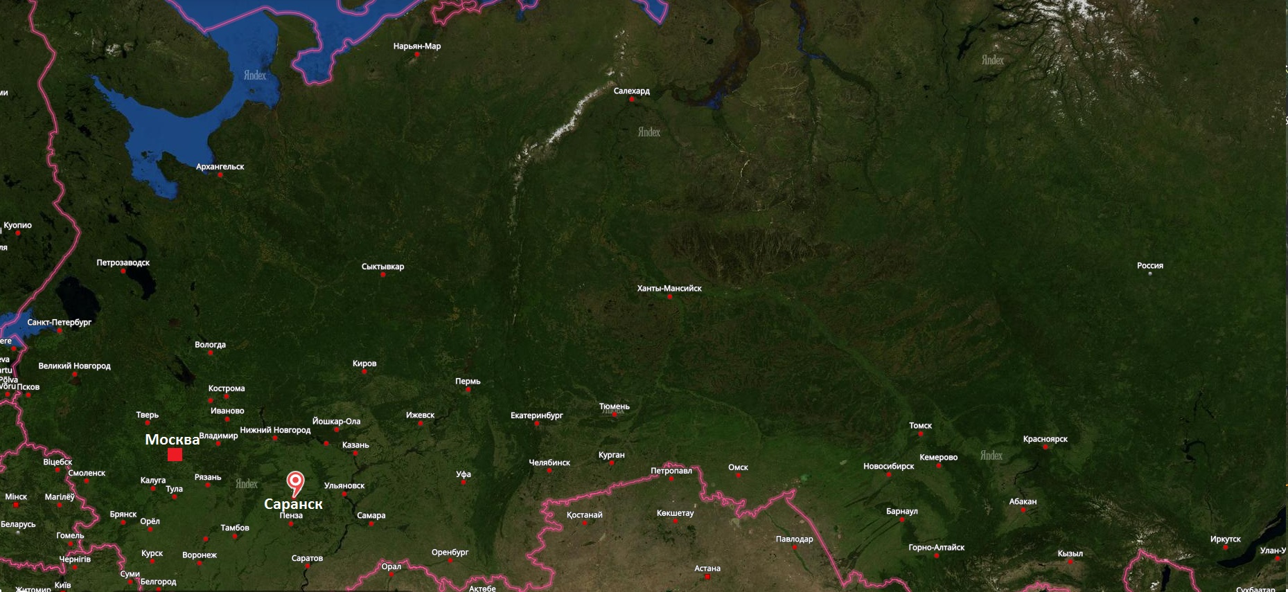 Саранск на карте России