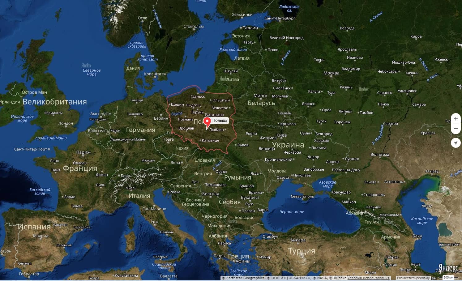 Карта Польши на русском языке с городами подробно