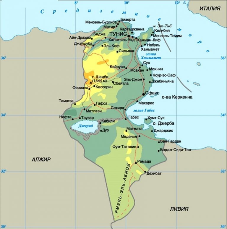 Карта туниса с городами на русском