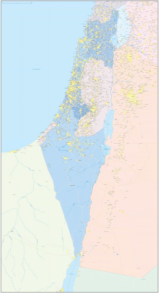 Карта Административного деления Израиля с границами в высоком разрешении