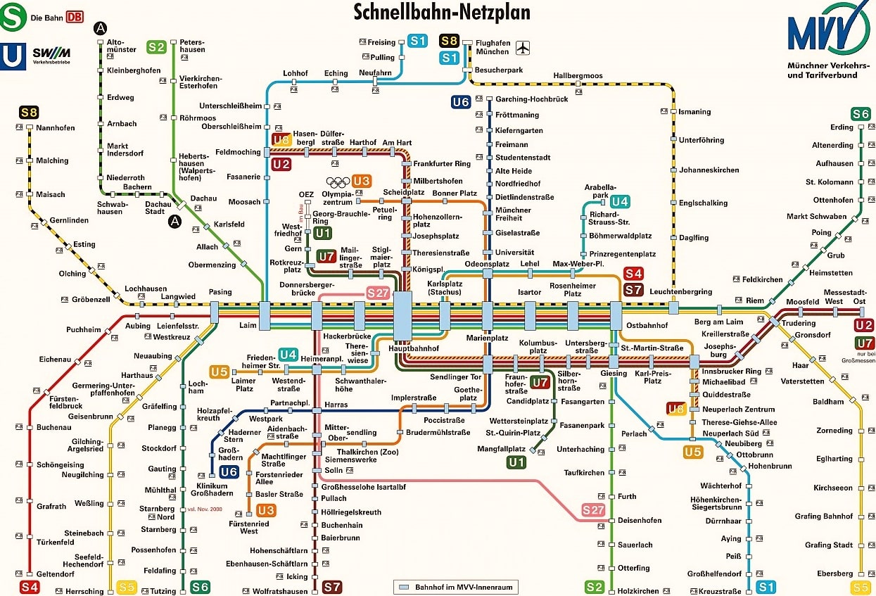Карта метро мюнхена с зонами