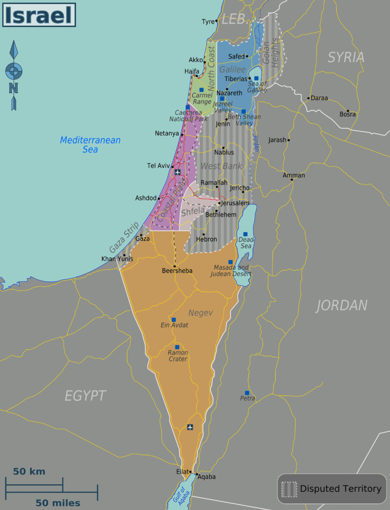 Израиль на карте мира на русском языке с городами подробно