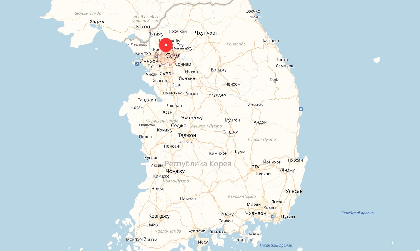 Юж Корея на карте