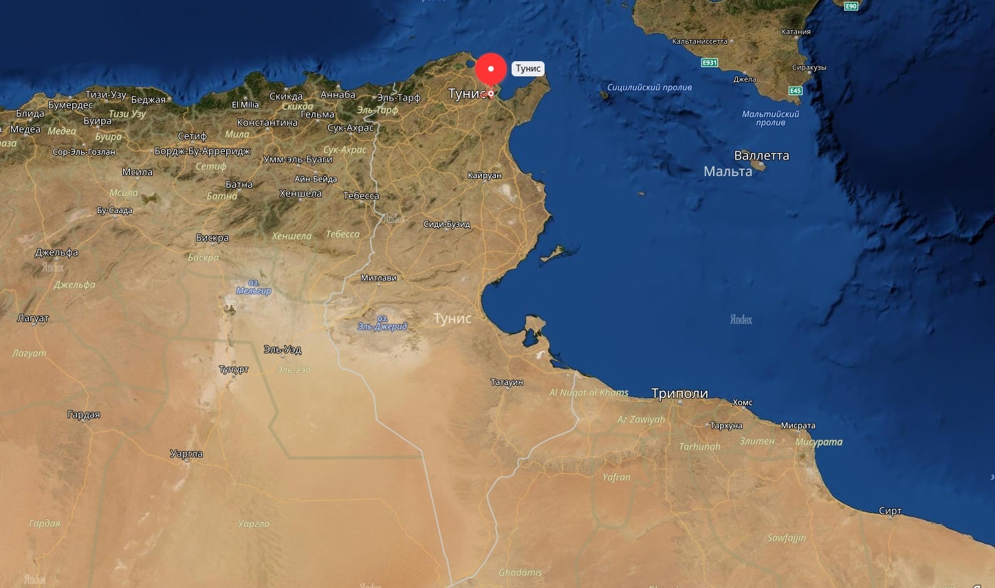 Ливия и Тунис на карте