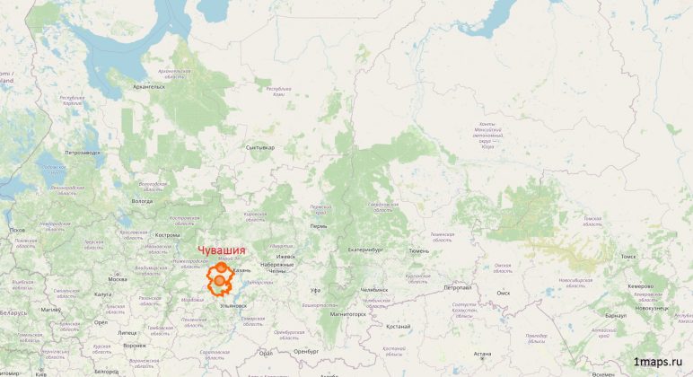 Республика Чувашия с границами на карте России