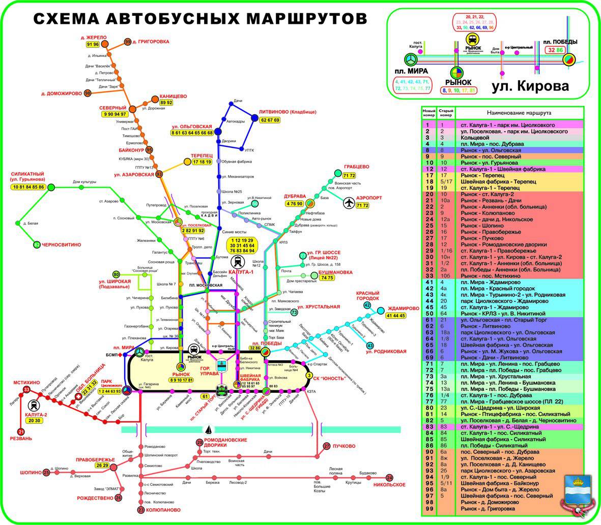 Схема маршрутов автобусов Калуги