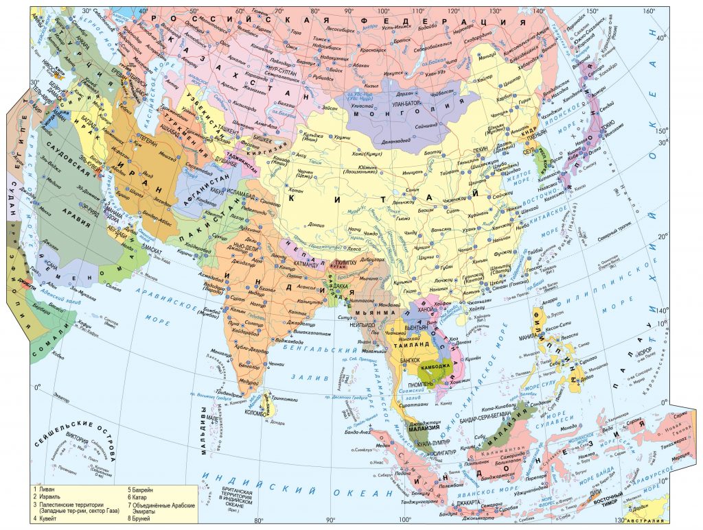 Карта зарубежной Азии