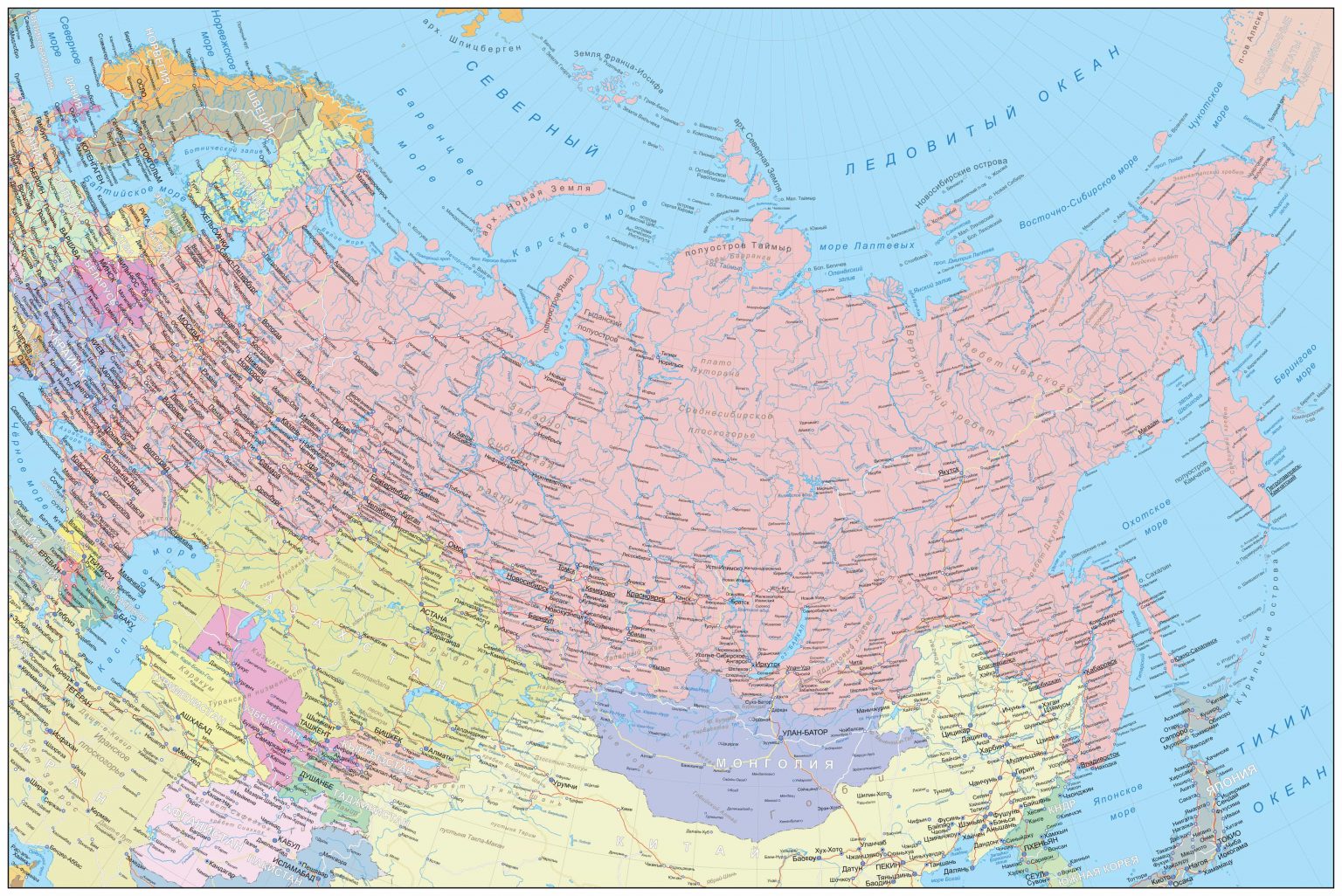 Карта россии со спутника с городами