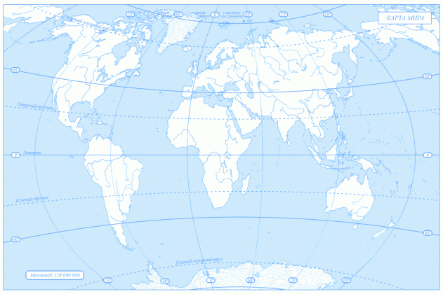 Физическая контурная карта мира