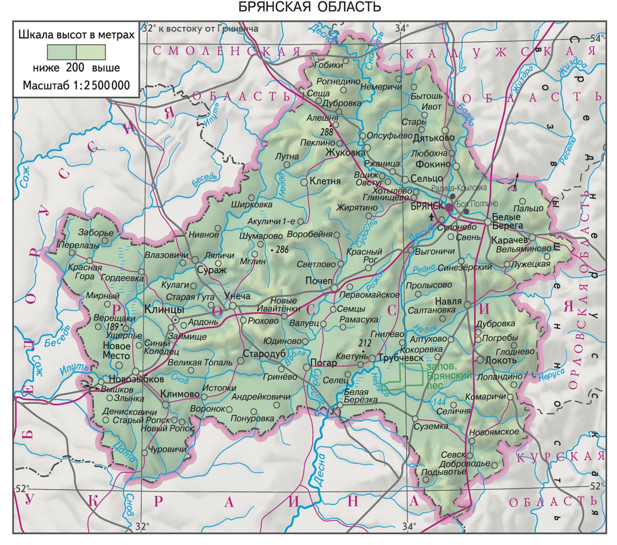 Карта россии г брянск