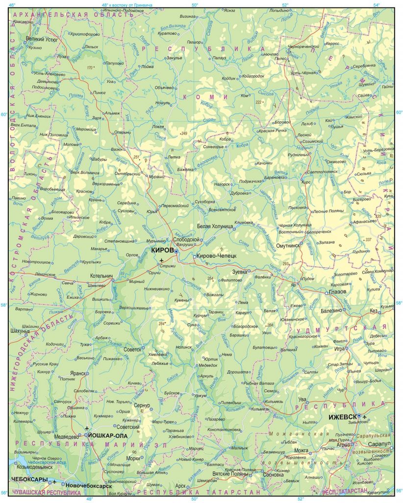 Кировская область. Географическая карта-min