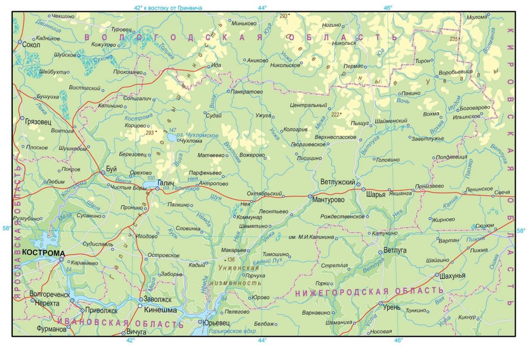 Костромская область. Географическая карта-min