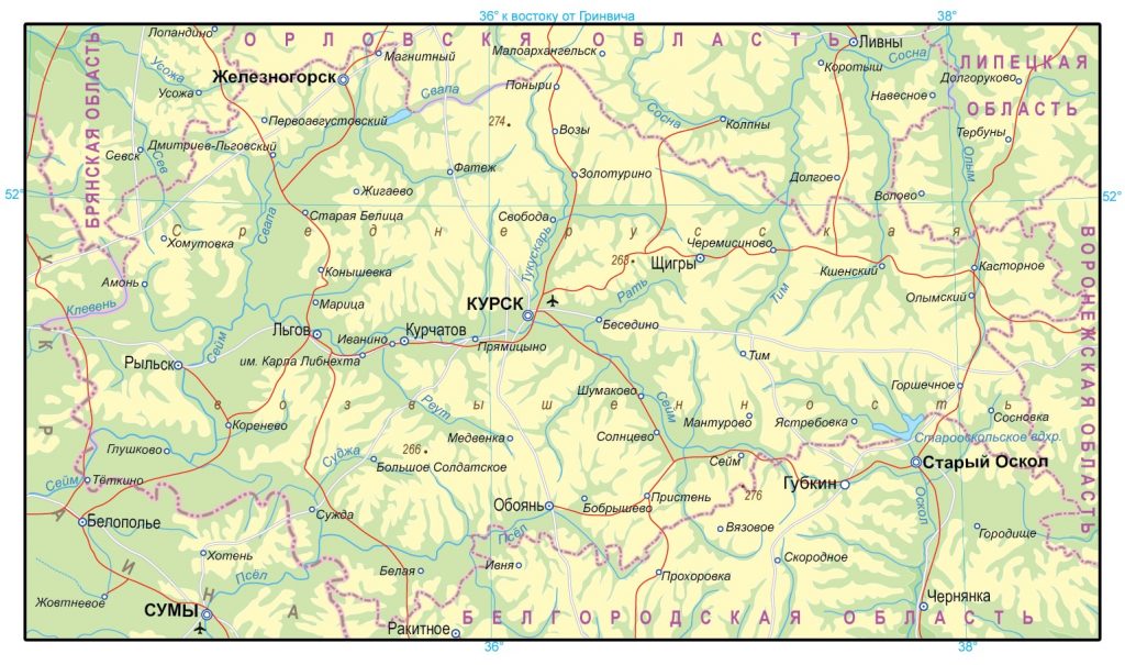 Топографическая карта Курской области