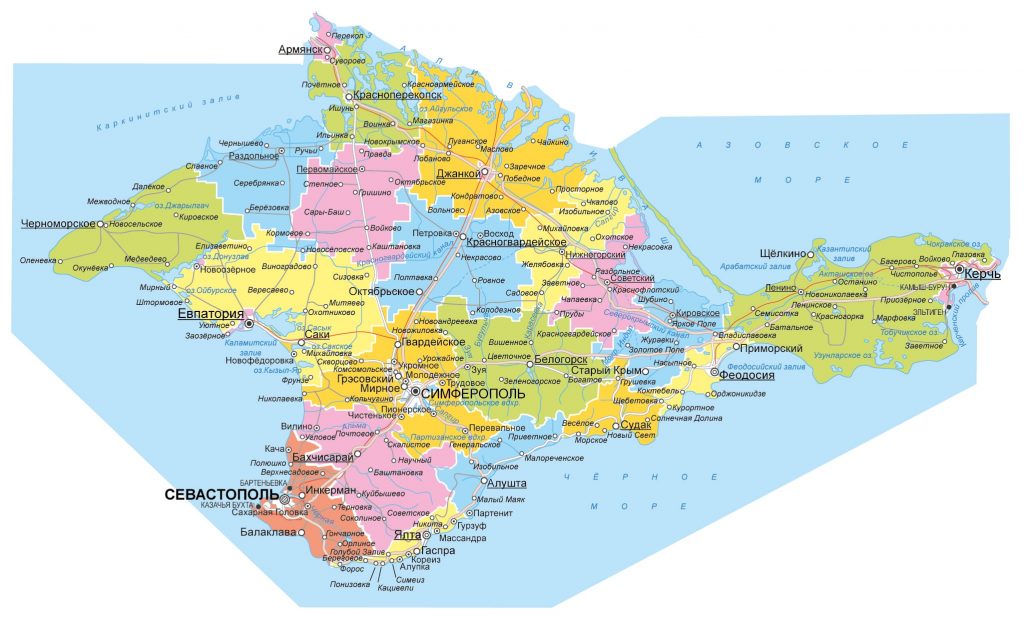 Карта муниципального деления Крыма демонстрирует административное устройство региона.