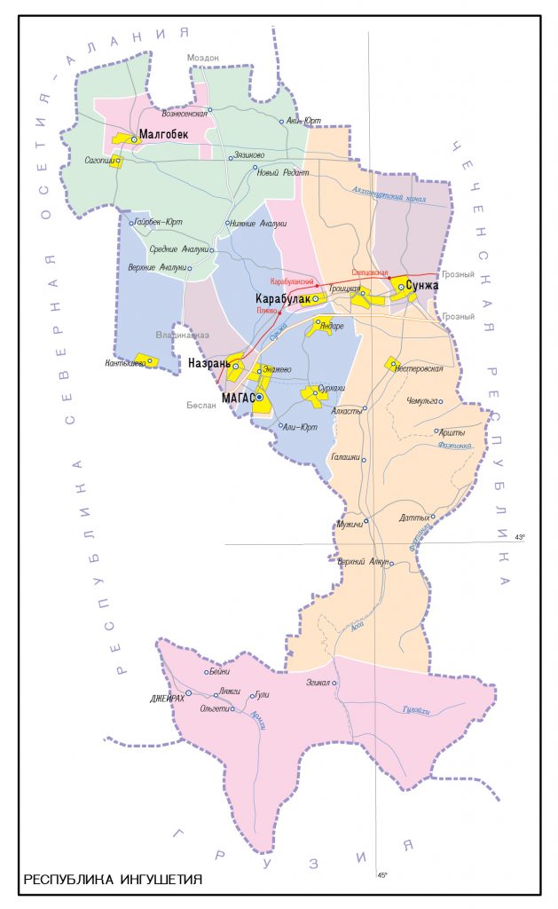 Карта Ингушетии - схема с районами 